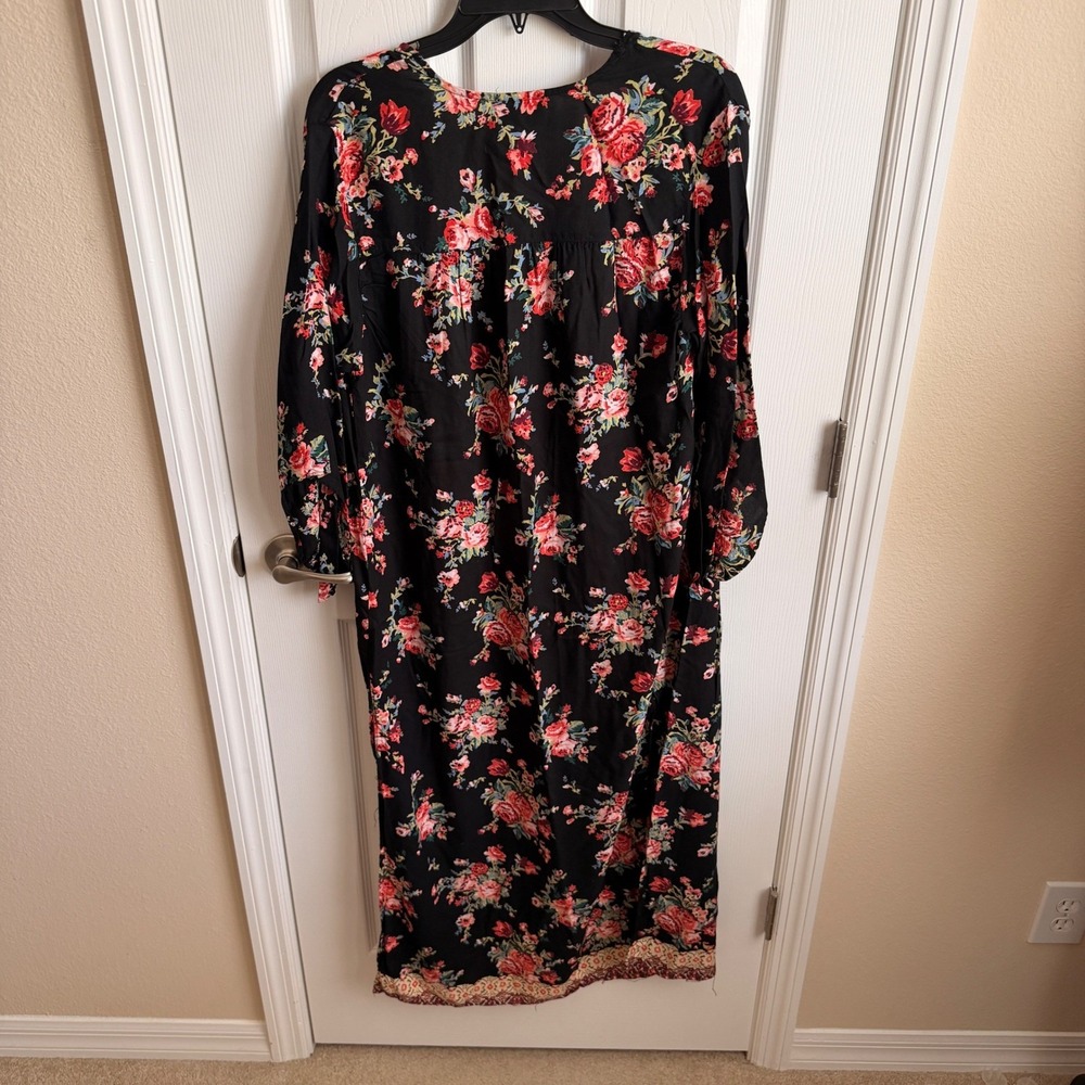 Angie Womens‎ Black Floral Boho Duster Cardigan Maxi Open Front Rayon Small
